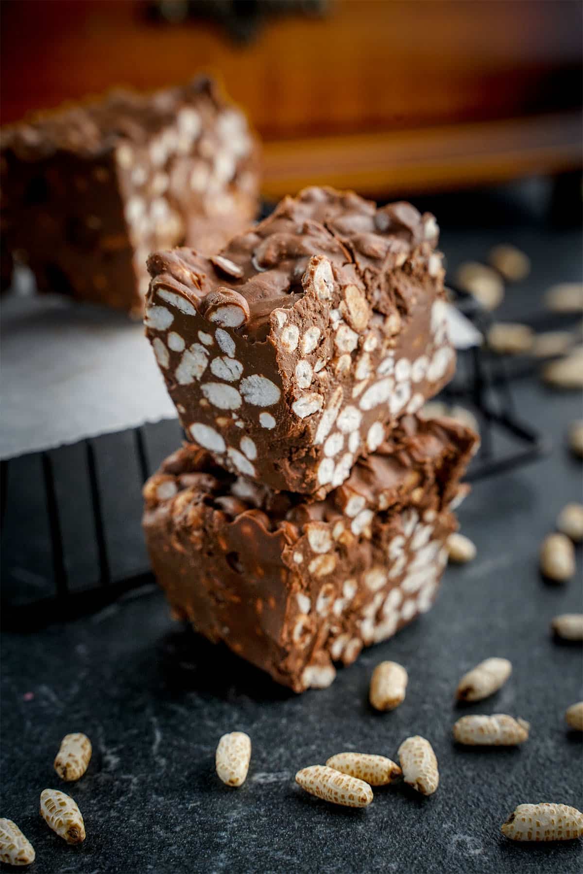 stack of no-bake peanut butter crunch bars