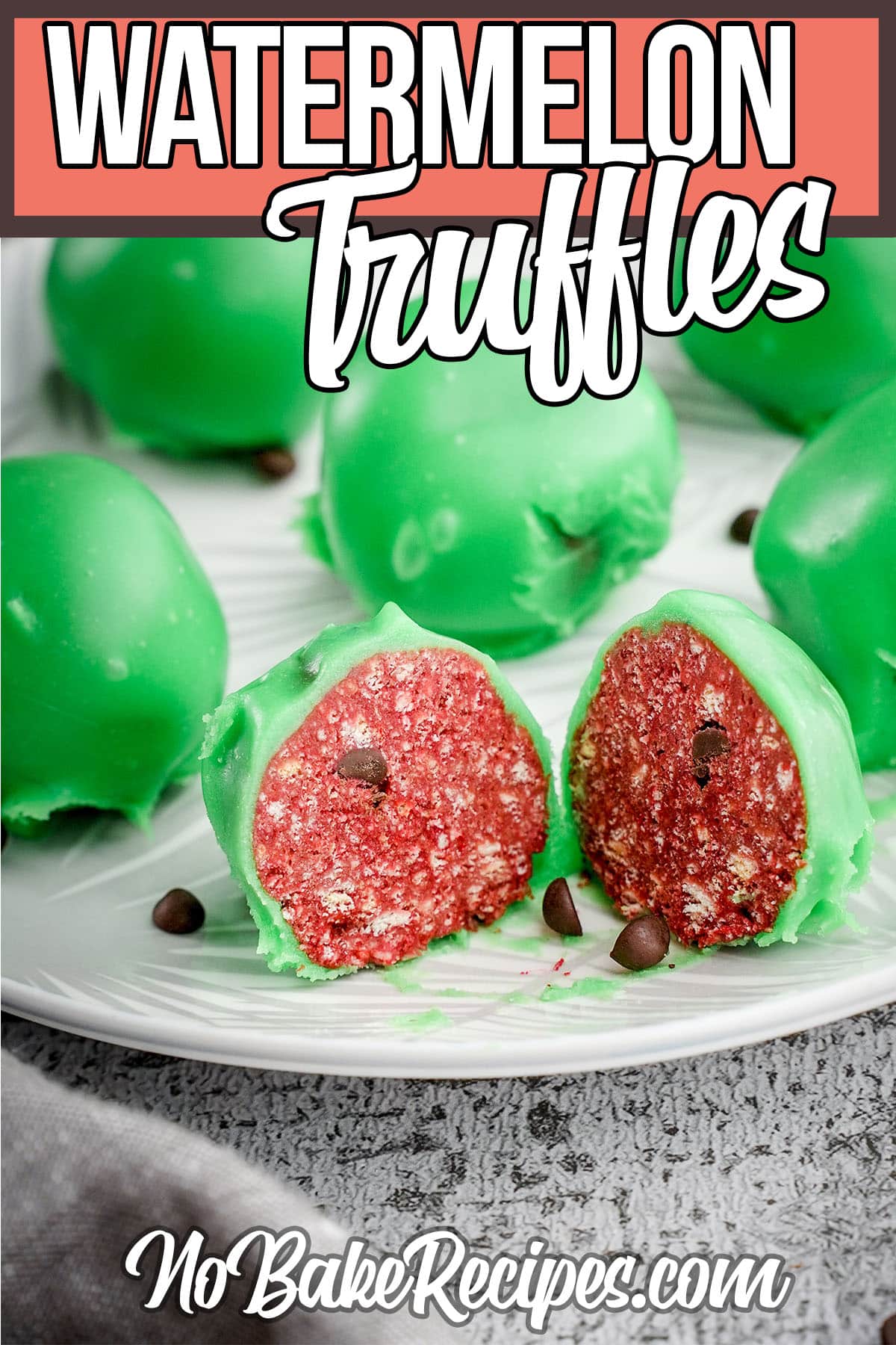 no-bake summer truffle recipe with text which reads Watermelon Truffles