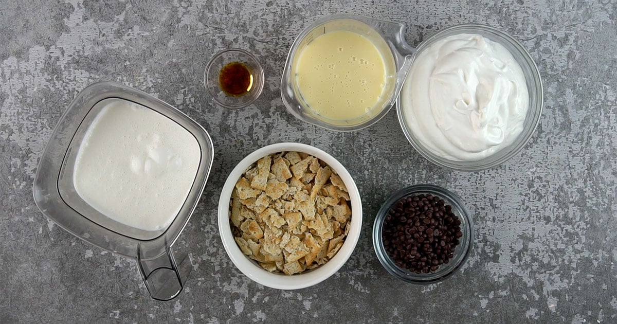 bowls of ingredients to make smores ice cream no churn recipe