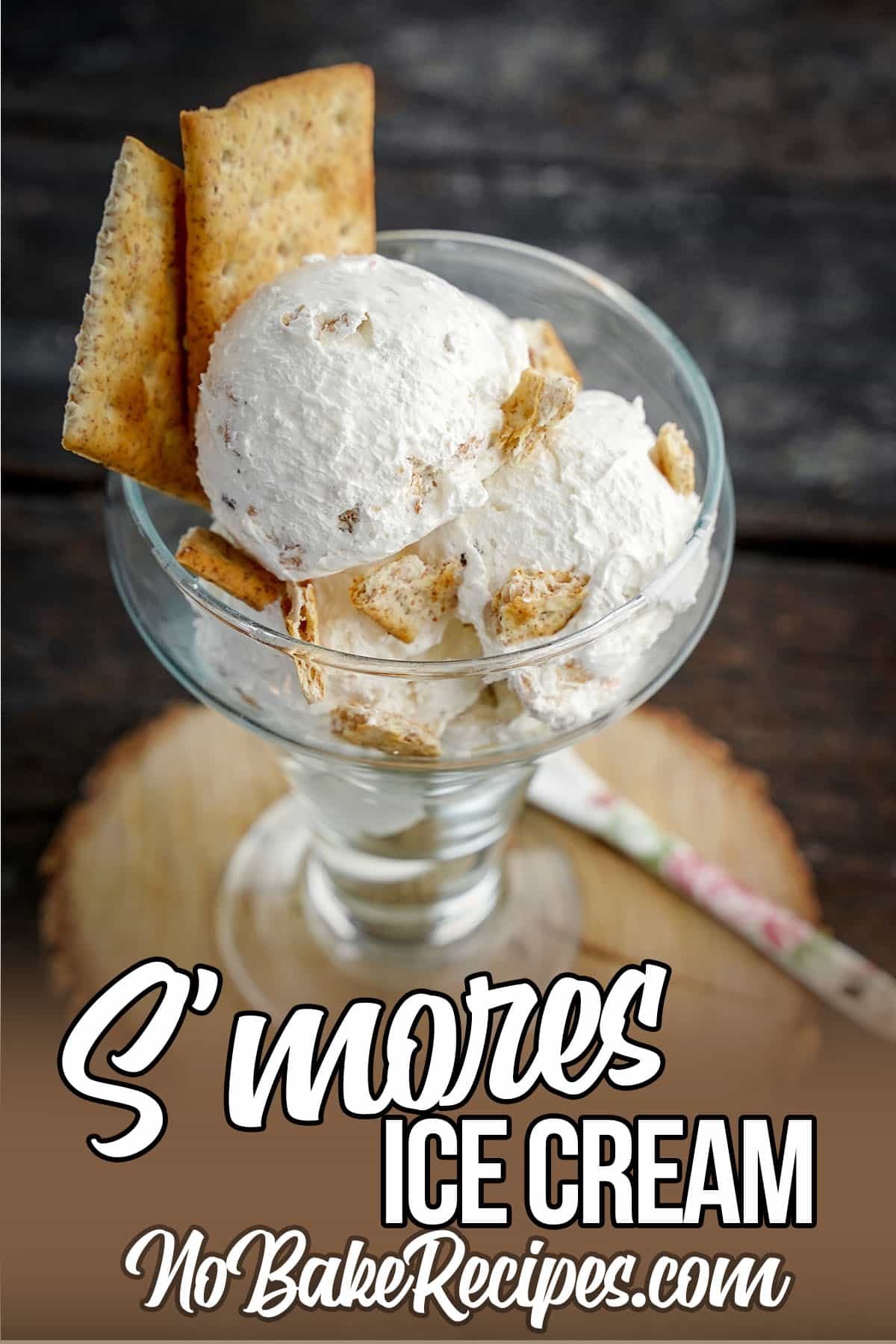 s'mores flavored ice cream with text which reads s'mores ice cream