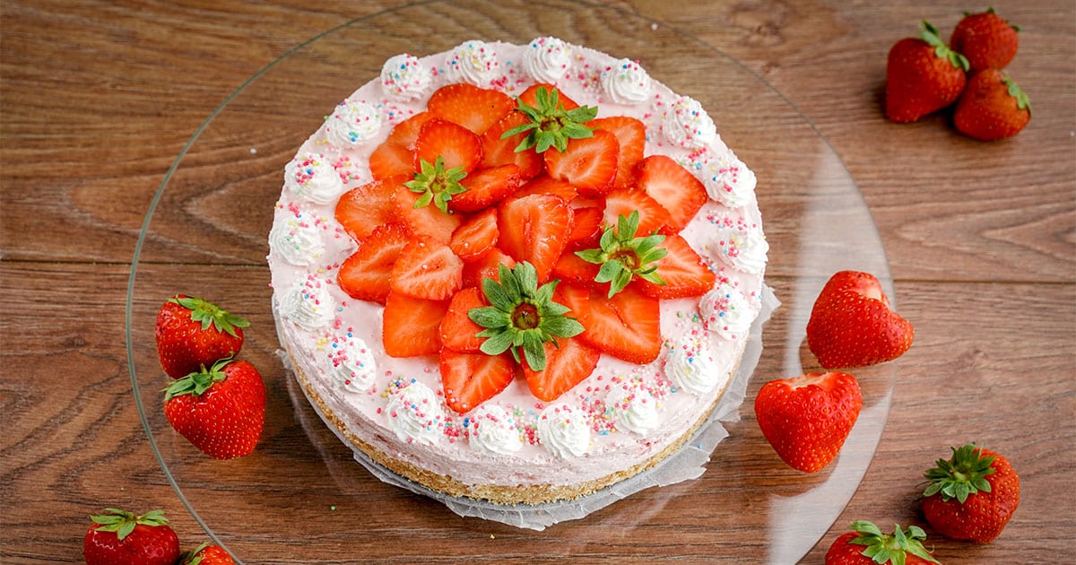 Beautifully Decorated Strawberry Cheesecake.