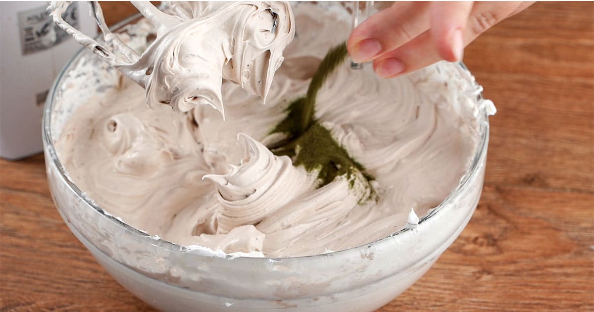 add in green color for the Thin Mint Cheesecake Dip.