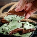Dipping Thin Mint cookie into Thin Mint cheesecake dip.