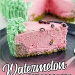 a slice of the Watermelon Cheesecake on plate.